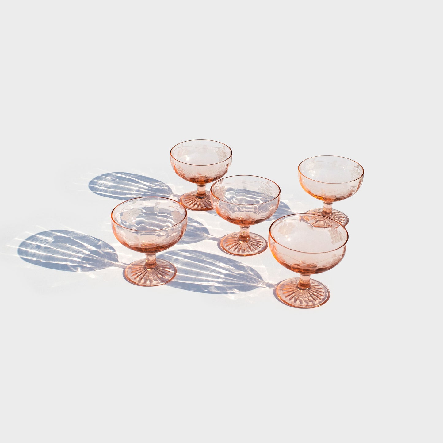 Pink Etched Coupe Glasses