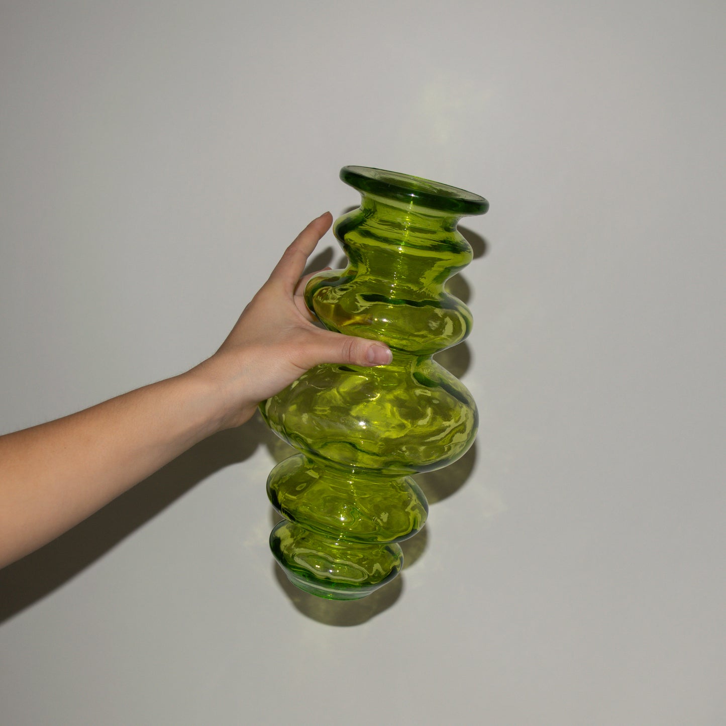 Wavy Lime Green Textured Glass Vase