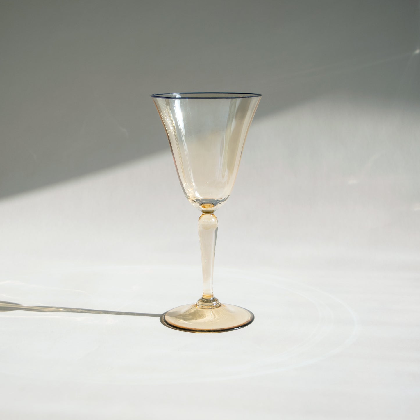 Amber Iridescent Wine Glasses with Blue Trim