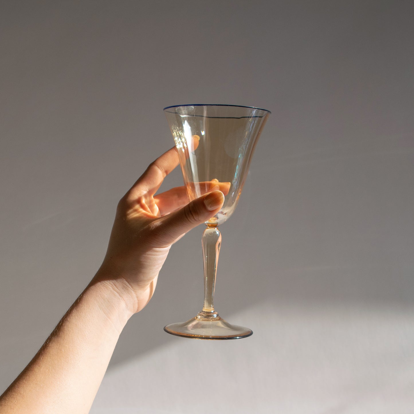 Amber Iridescent Wine Glasses with Blue Trim