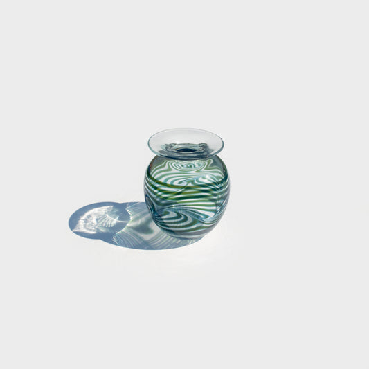 Clear and Blue Swirl Art Glass Vase