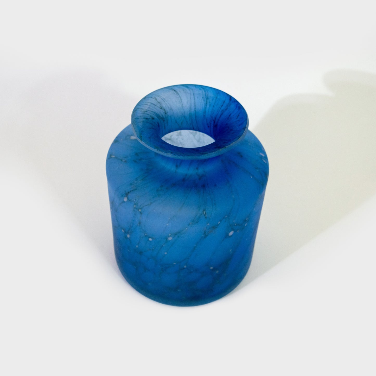 Blue Cylindrical Frosted Polish Art Glass Vase