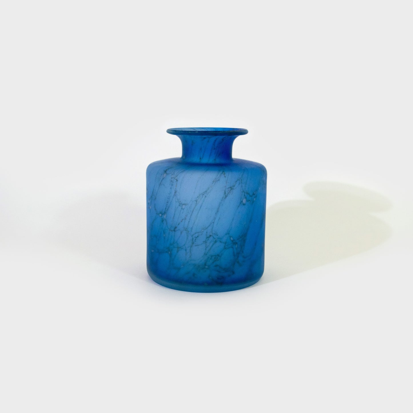 Blue Cylindrical Frosted Polish Art Glass Vase