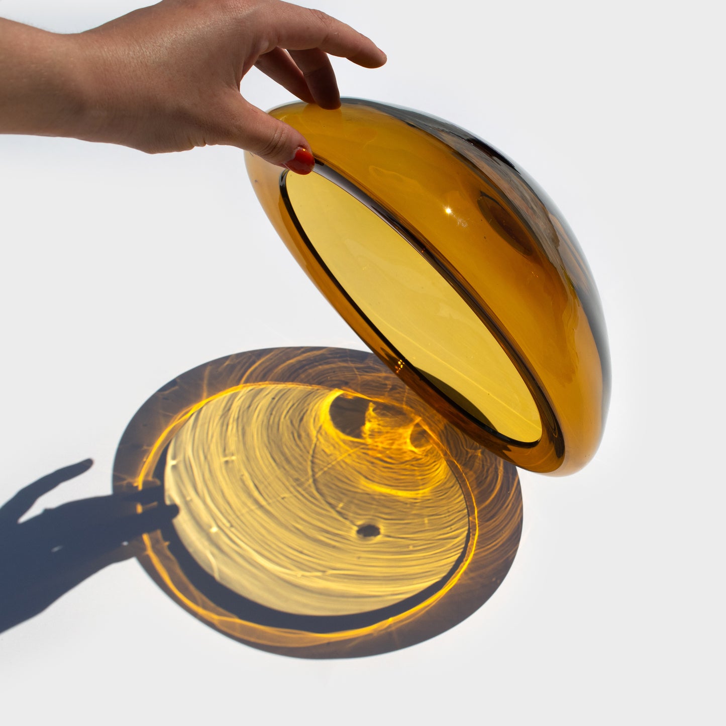 Large Curved Edge Amber Bowl
