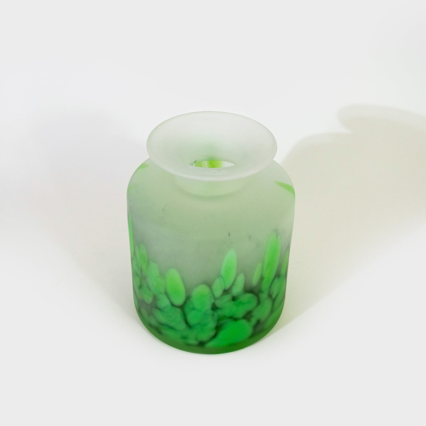 Green Cylindrical Frosted Polish Art Glass Vase