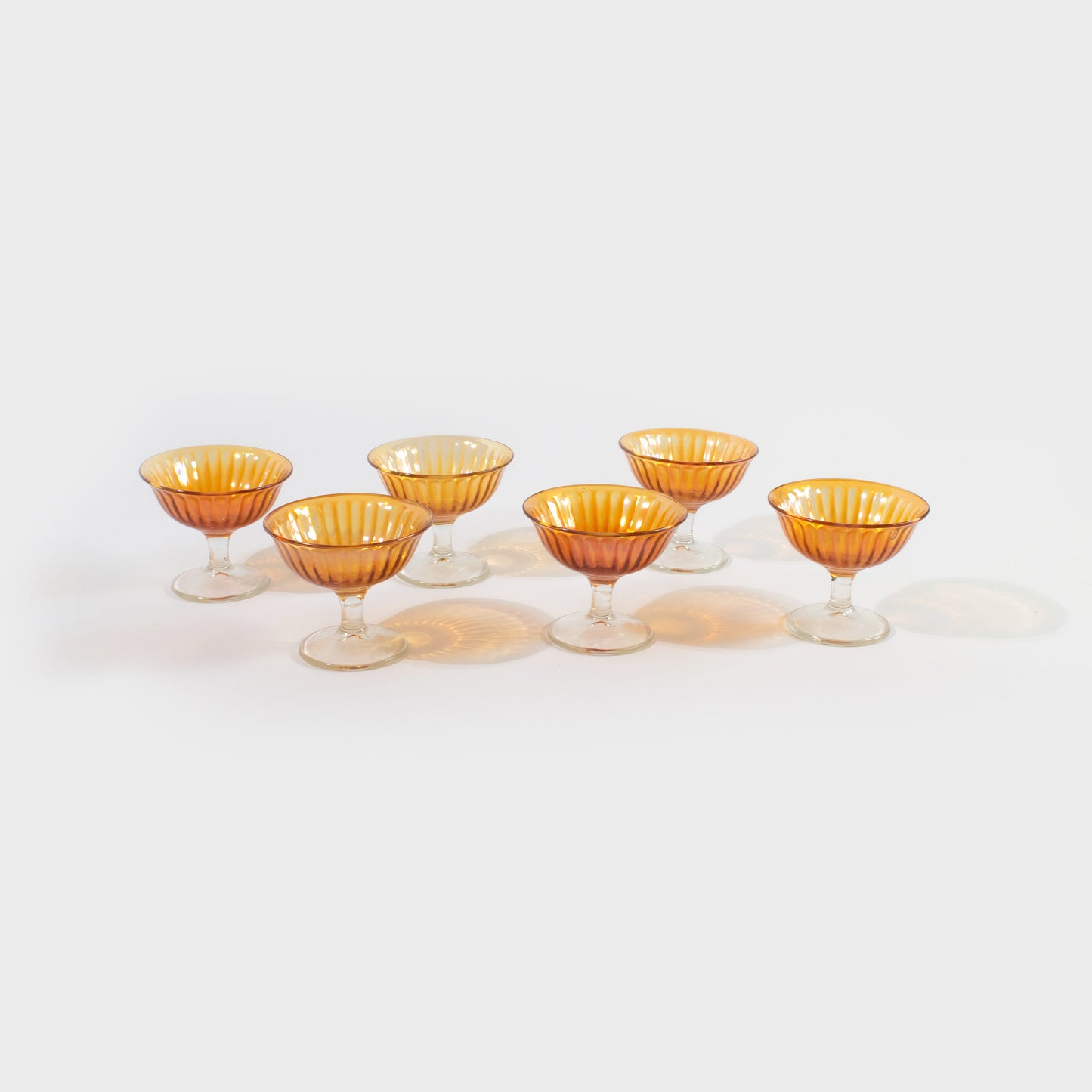Vintage Amber Iridescent Carnival Glass Dessert Cups
