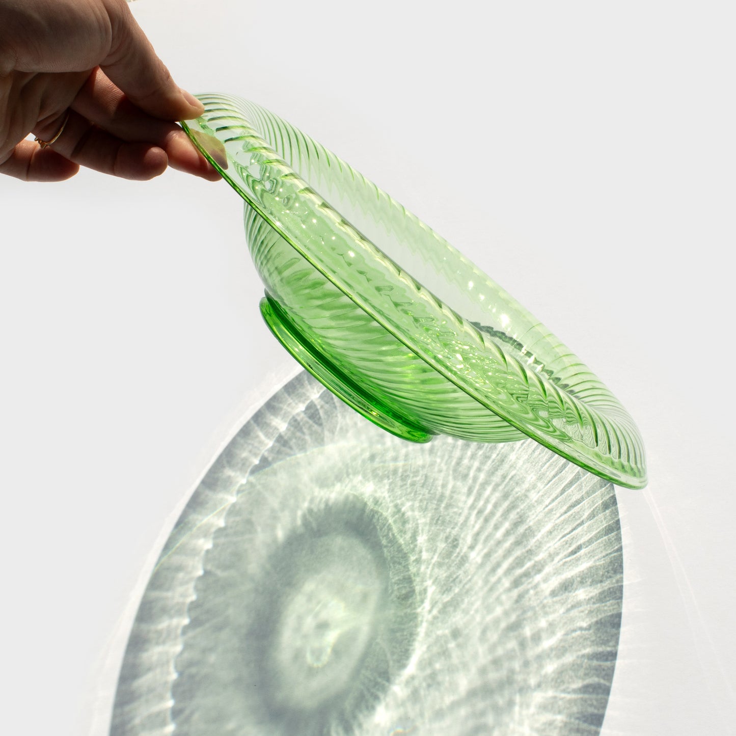 Green Depression Glass Waterfall Bowl