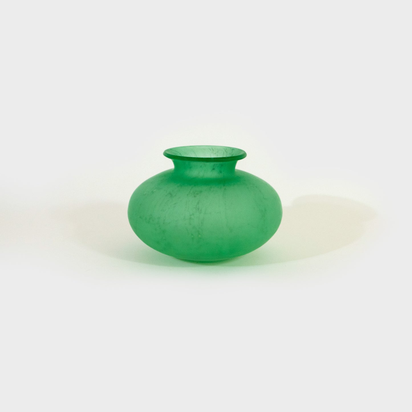 Small Green Frosted Polish Art Glass Vase