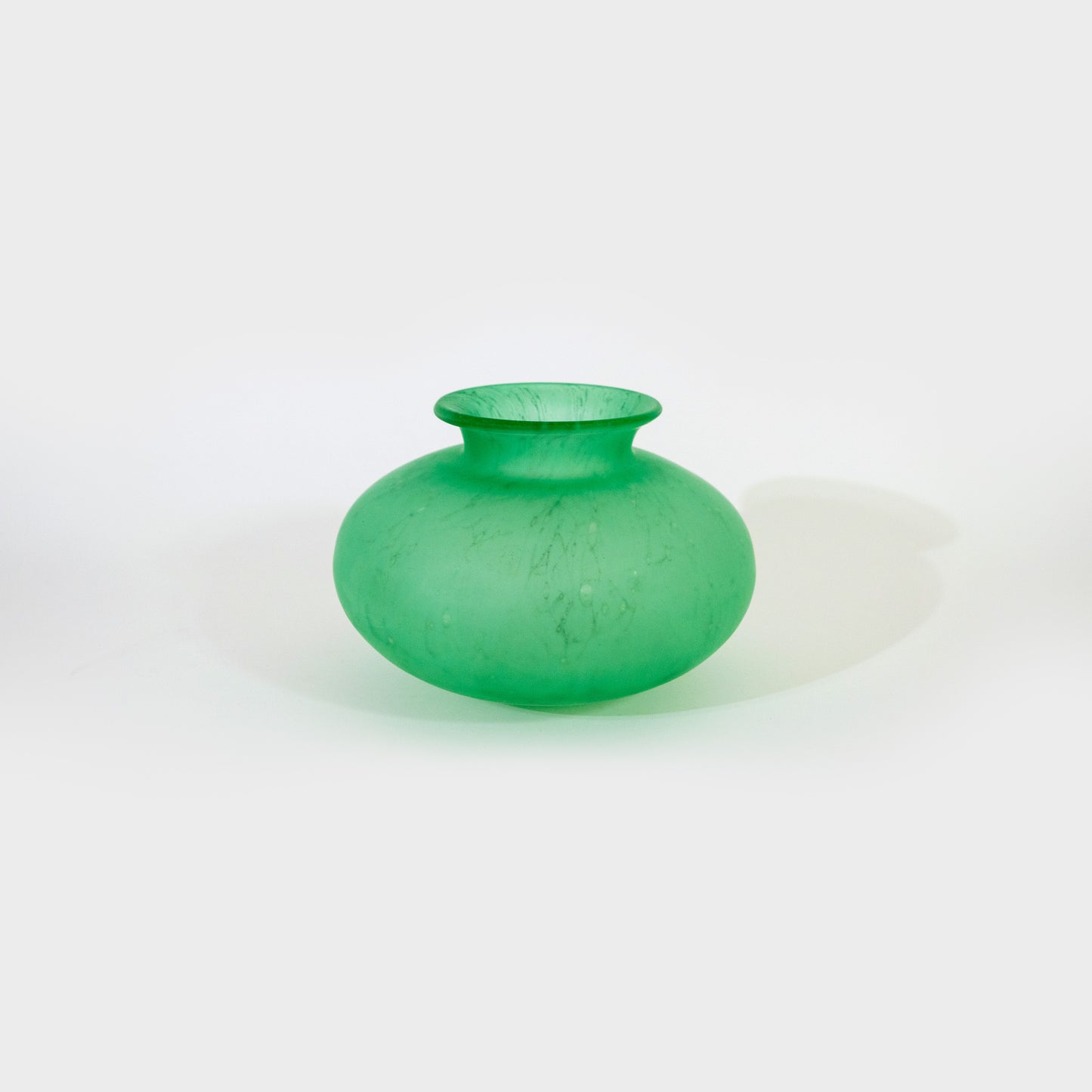 Small Green Frosted Polish Art Glass Vase