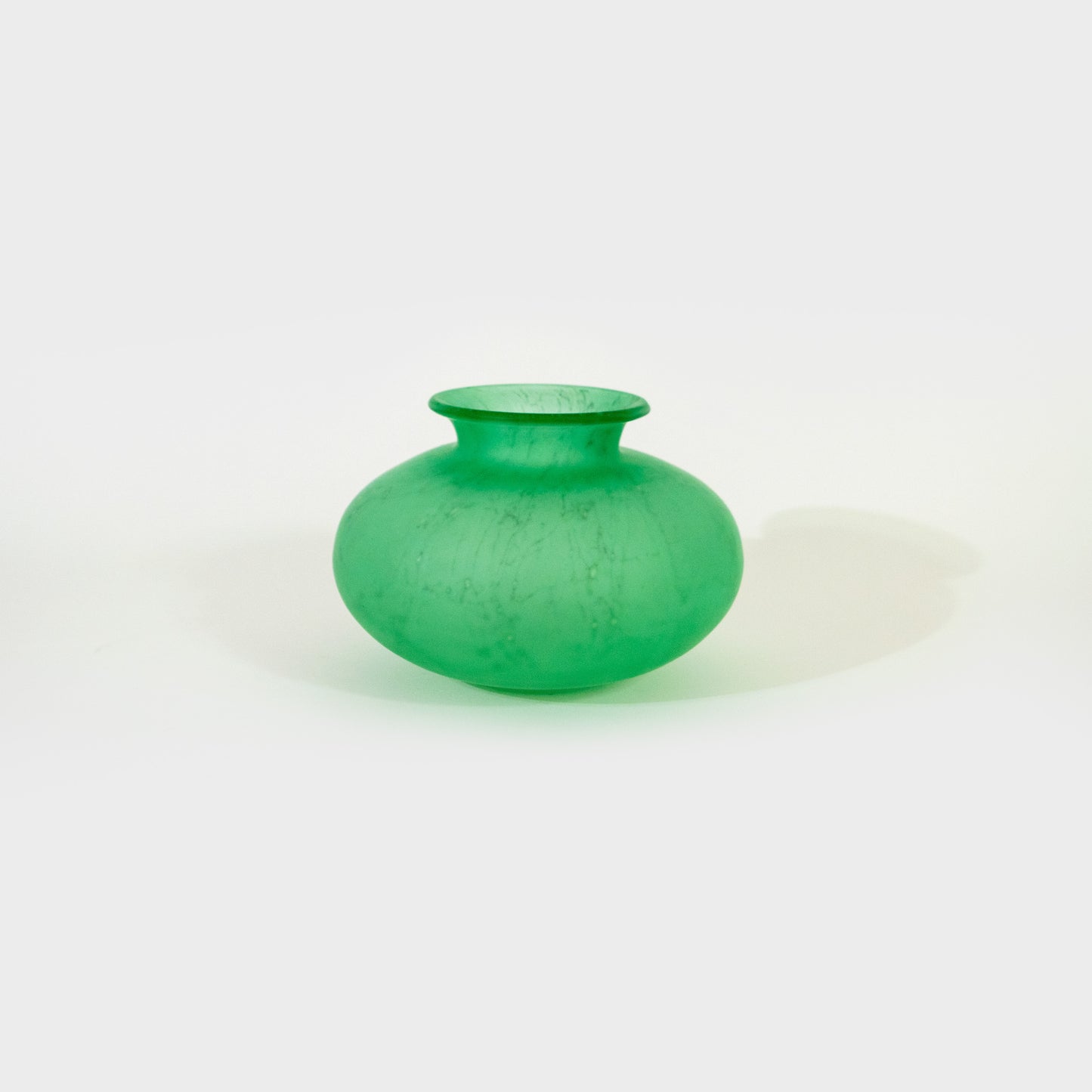 Small Green Frosted Polish Art Glass Vase