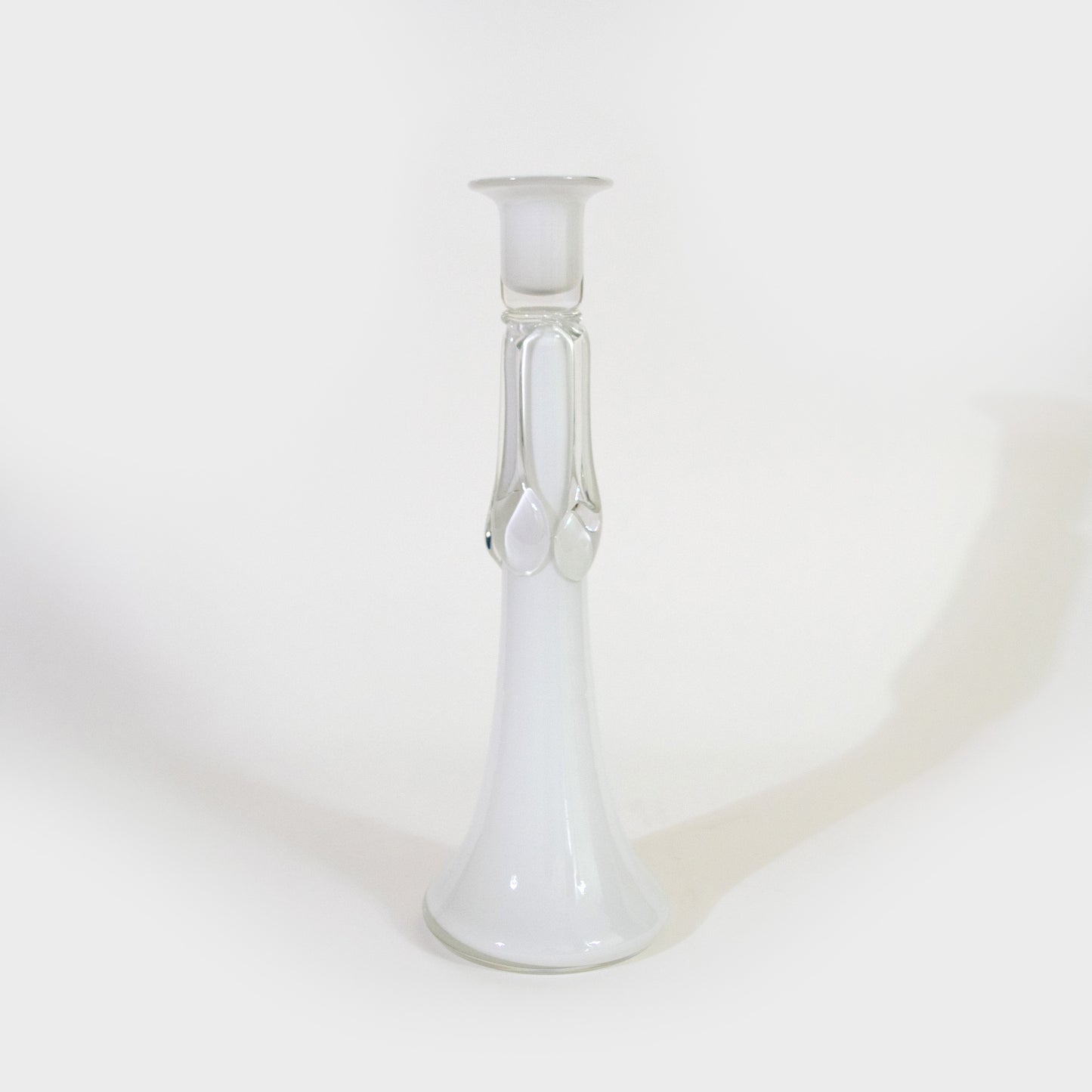 White Polish Art Glass Candlesticks