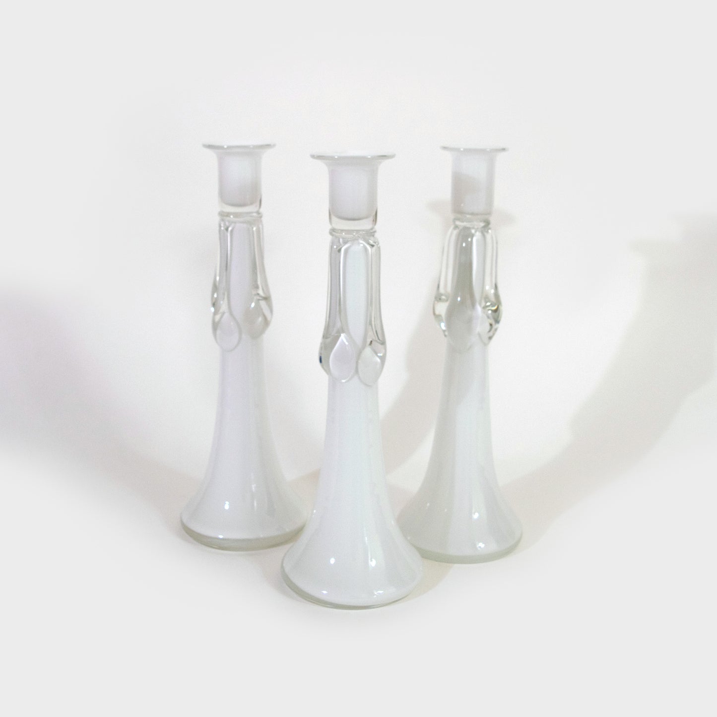 White Polish Art Glass Candlesticks