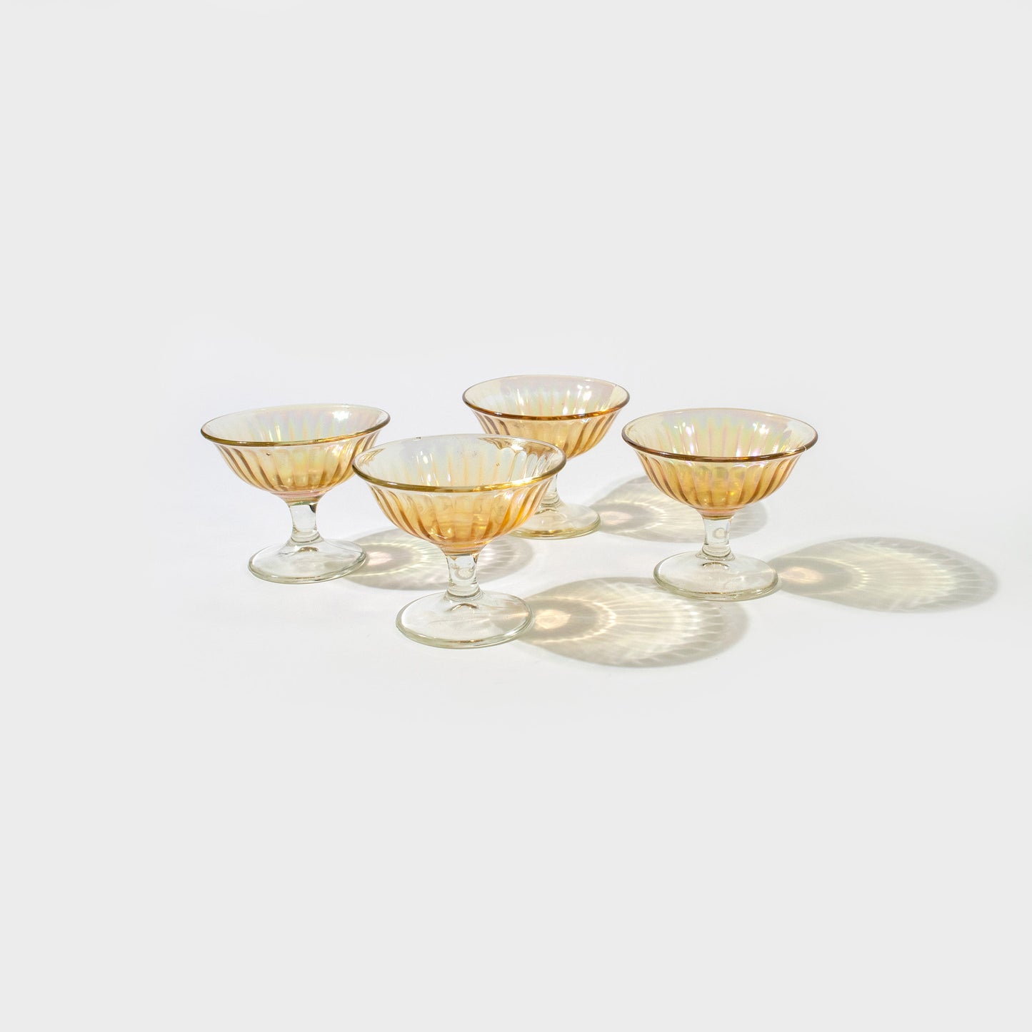 Vintage Light Amber Iridescent Carnival Glass Dessert Cups