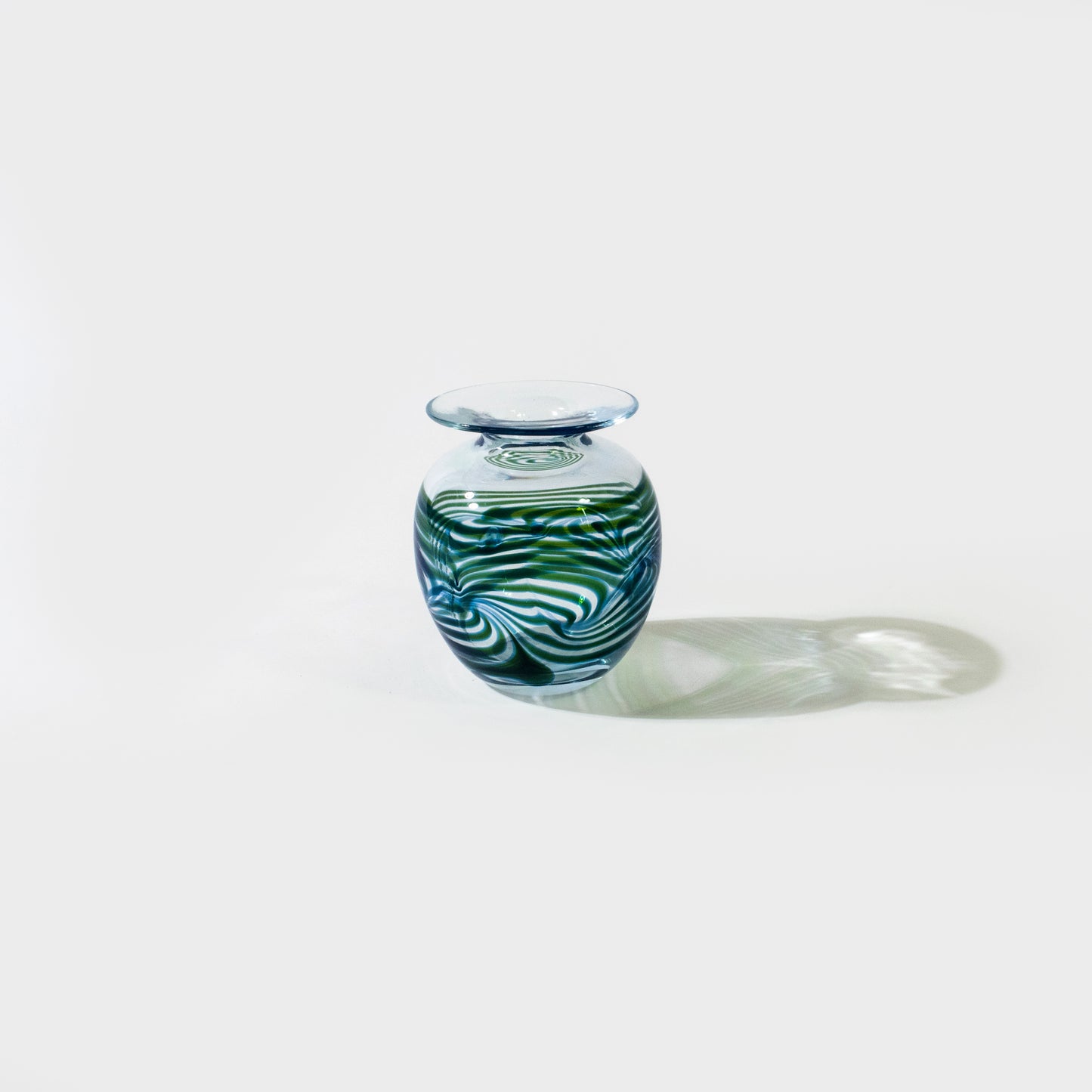 Clear and Blue Swirl Art Glass Vase