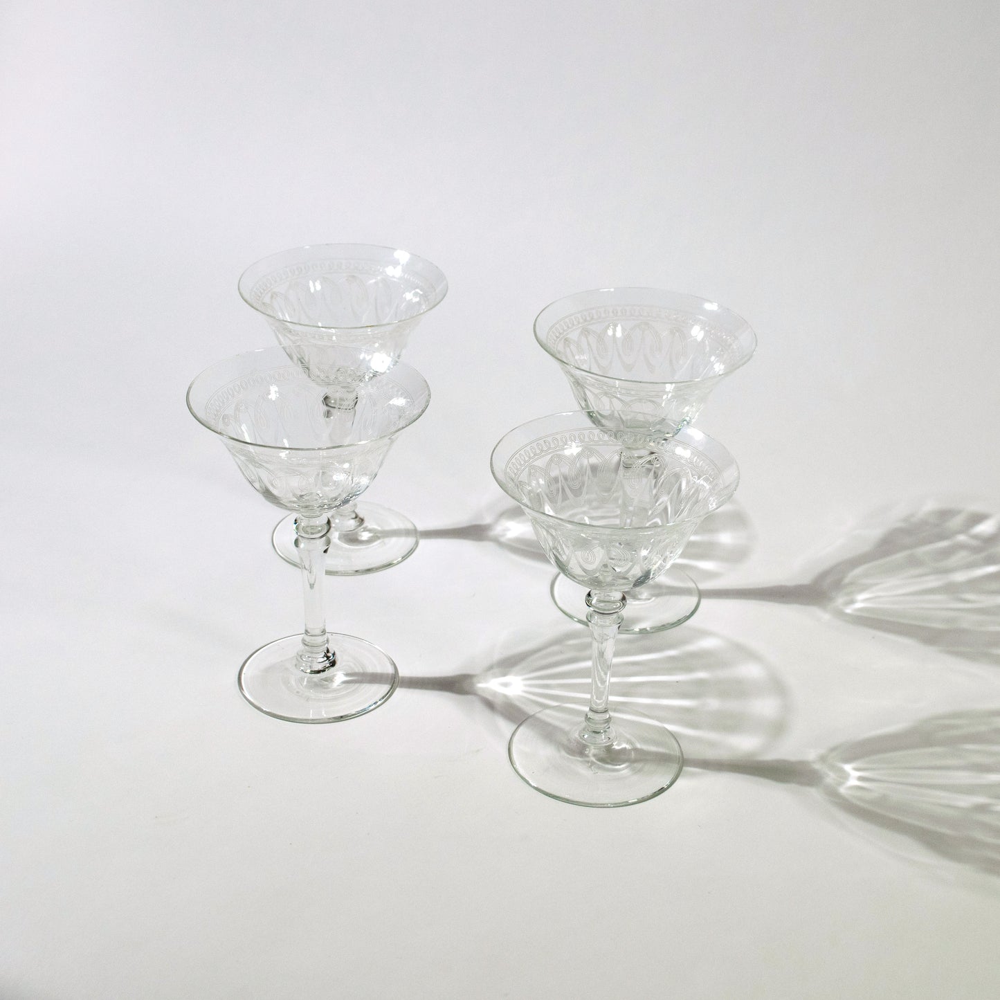 Vintage Elegant Needle Etched Wine Glasses