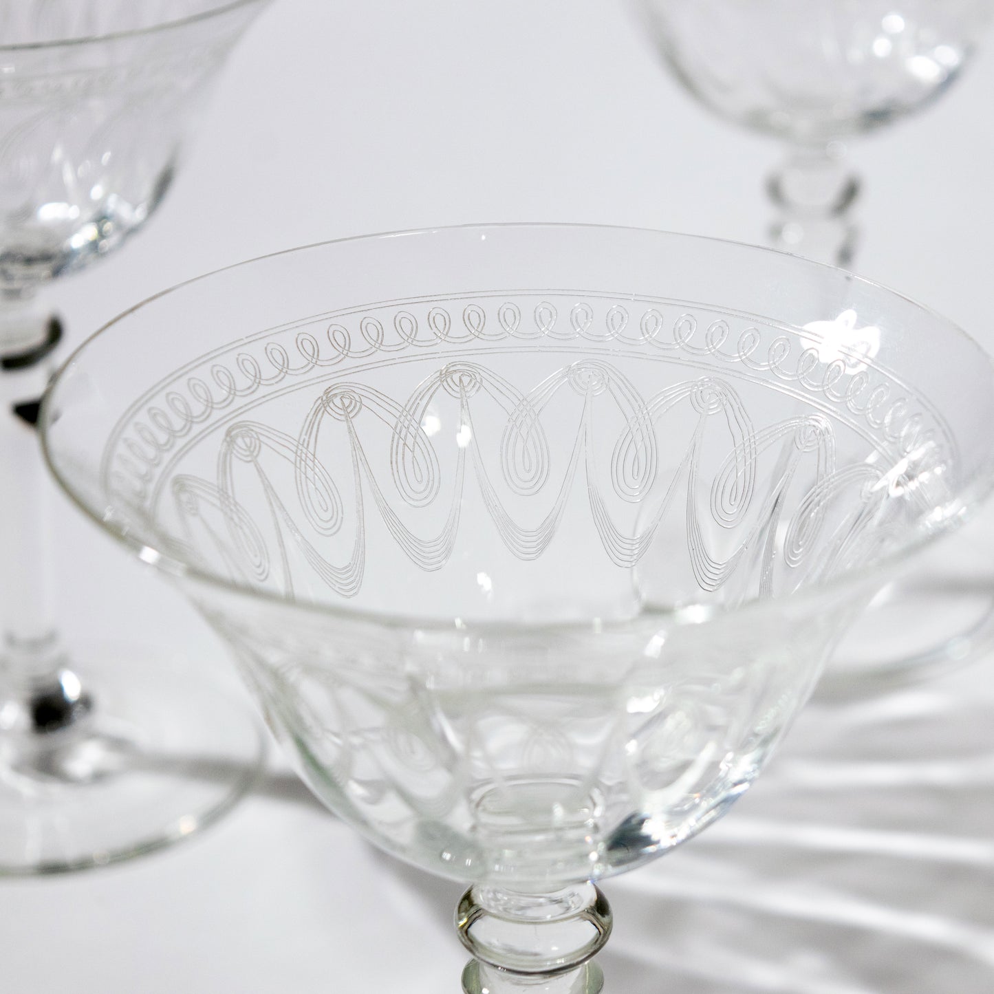 Vintage Elegant Needle Etched Wine Glasses