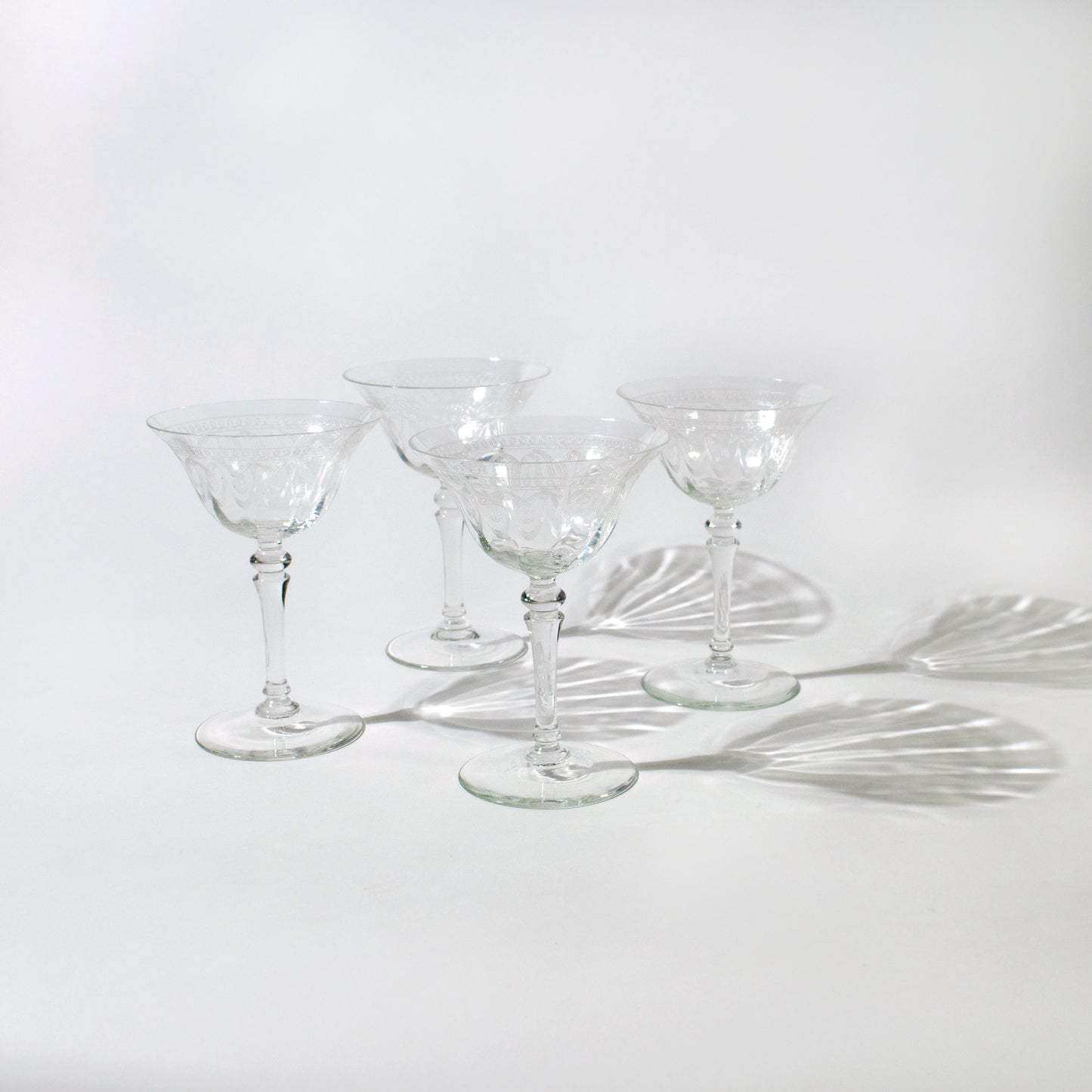 Vintage Elegant Needle Etched Wine Glasses