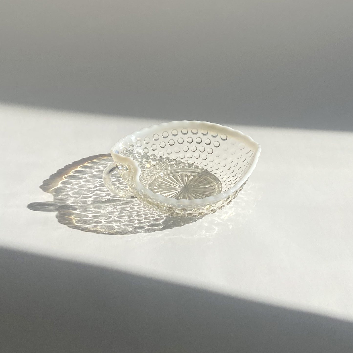 Heart-Shaped Opalescent Hobnail Glass Dish