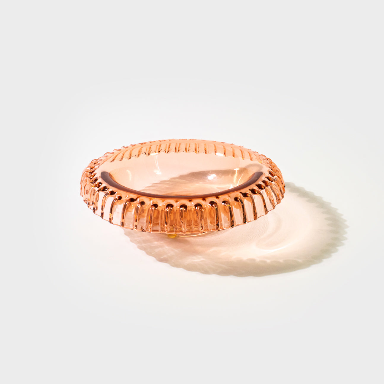 Pink Glass Console Bowl with Rolled and Crimped Edge