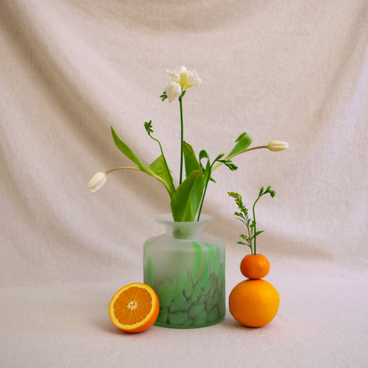 Green Cylindrical Frosted Polish Art Glass Vase