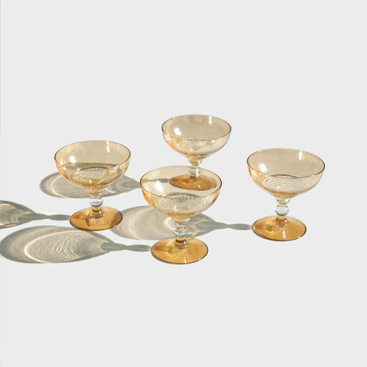 Amber Iridescent Bubble Glass Coupes