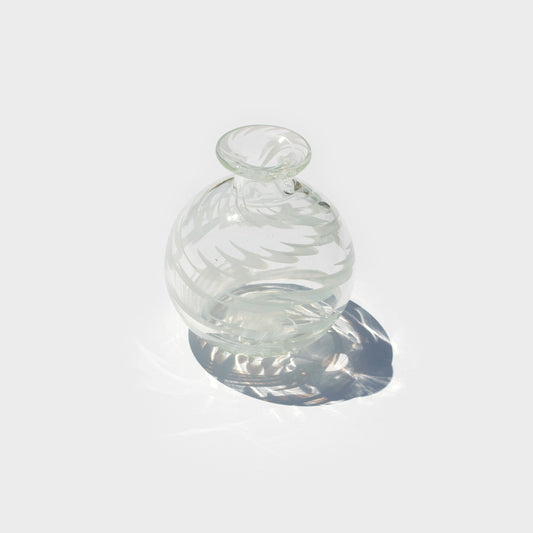 Clear and White Spiral Round Bud Vase