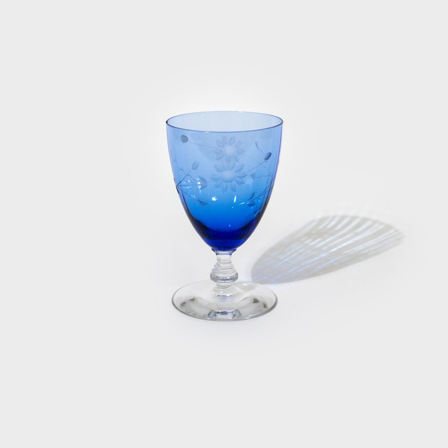 Cobalt Blue Etched Glass Goblet