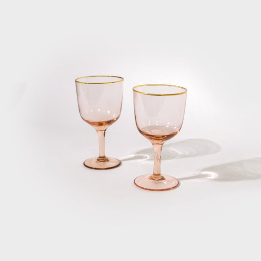 Gold Trim Pink Wine Glasses