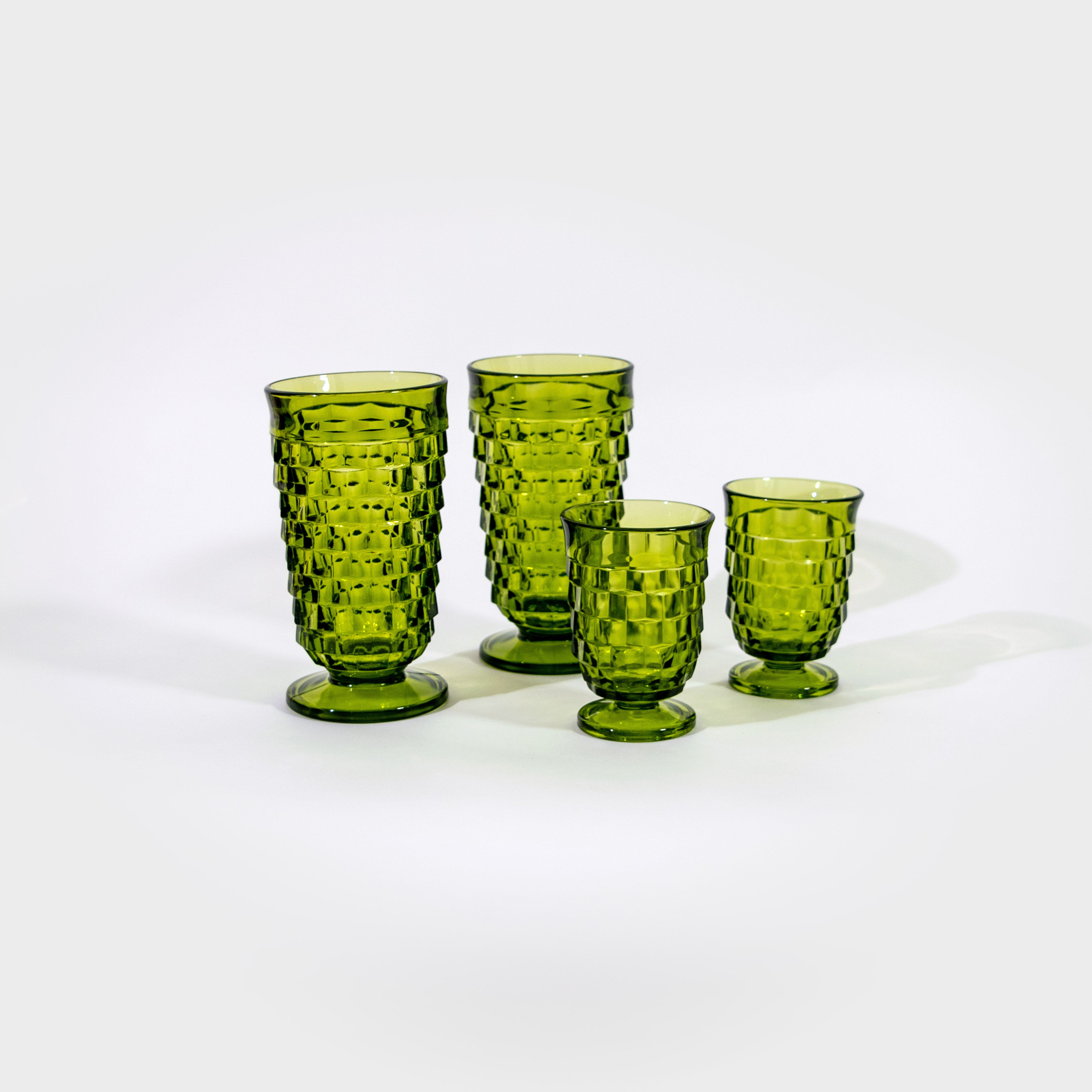 Lot of 6 popular Indiana Whitehall Colony Cubist Avocado Green Glass 6