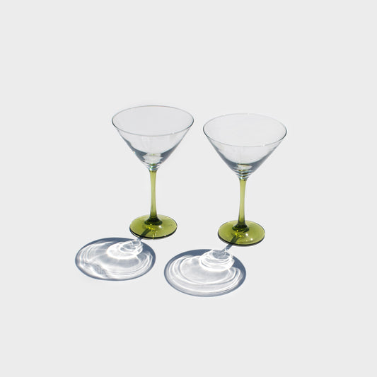 Olive Green Stemmed Martini Glasses