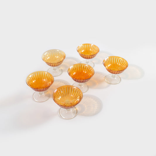 Vintage Amber Iridescent Carnival Glass Dessert Cups