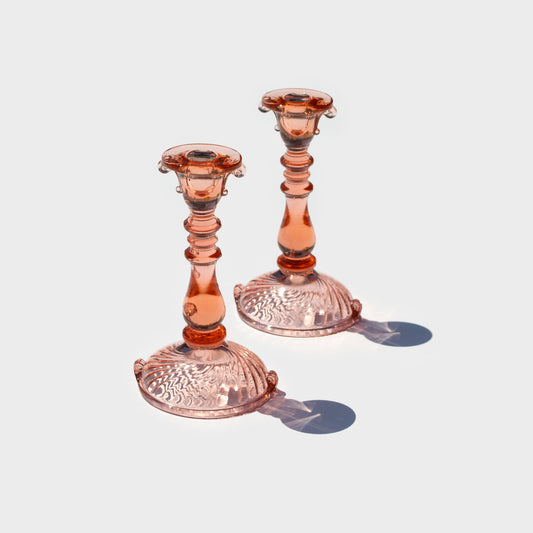 Large Pink Depression Glass Candleholders