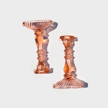 Large Pink Depression Glass Candleholders