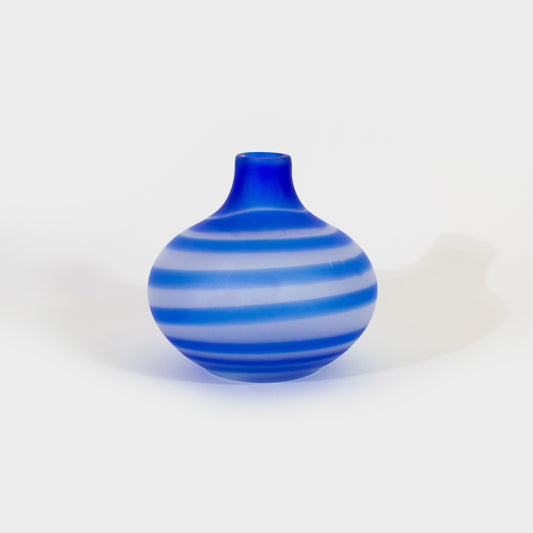 Blue Spiral Frosted Polish Art Glass Vase