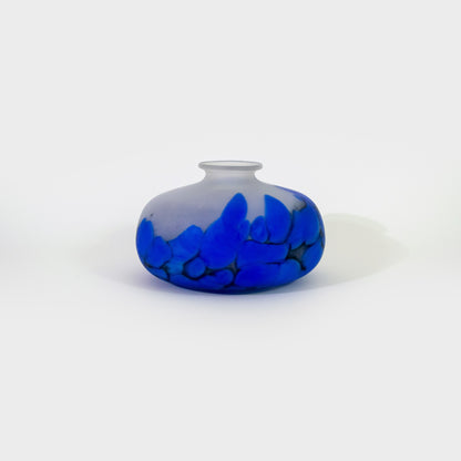 Wide Blue Frosted Polish Art Glass Vase