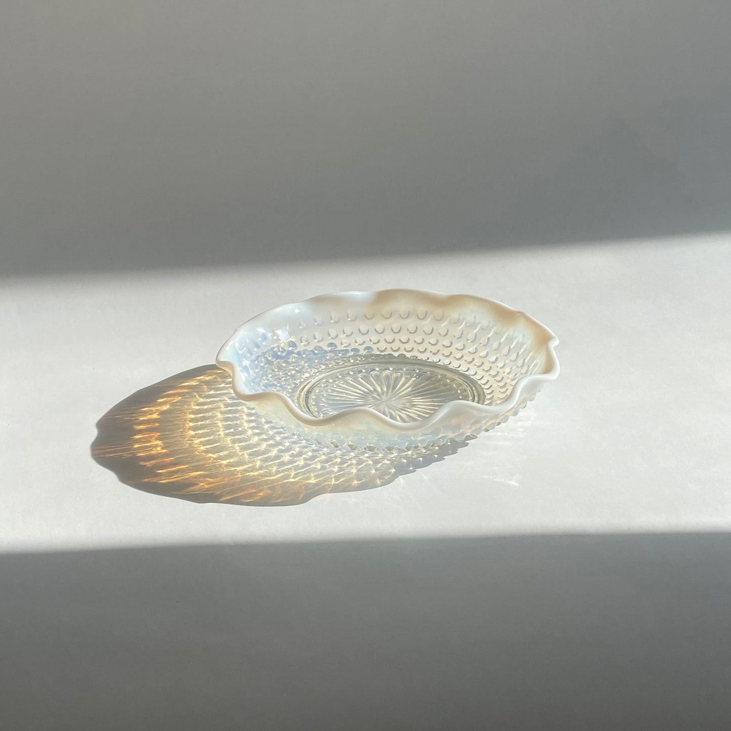 Opalescent Hobnail Glass Scalloped Edge Dish