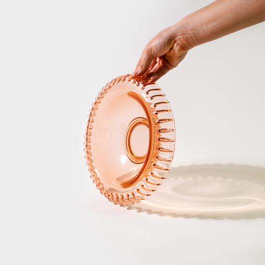 Pink Glass Console Bowl with Rolled and Crimped Edge